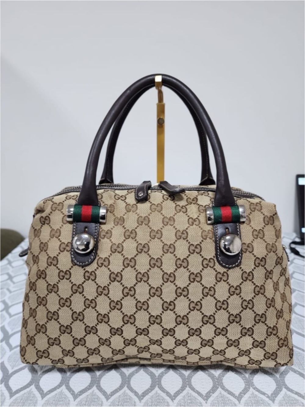 Authentic GUCCI GG Canvas Match Ball Boston Bag Beige/Brown - Picture 1 of 14